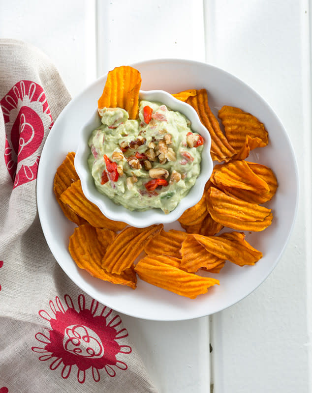 <p>Mark Boughton Photography / styling by Teresa Blackburn</p><p>Here's a dip that won't weight you down! It has just five ingredients, plus salt. Serve this avocado yogurt dip with sweet potato chips.</p><p><strong>Get the recipe: <a href="/841988/jocelynruggiero/avocado-yogurt-dip/" data-ylk="slk:Avocado Yogurt Dip;elm:context_link;itc:0;sec:content-canvas" class="link ">Avocado Yogurt Dip</a></strong></p>