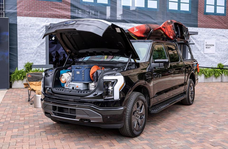 The Ford F-150 Lightning's "Mega Power Front Trunk" has 14.1 cubic feet of capacity. <em>Credit: Ford</em>