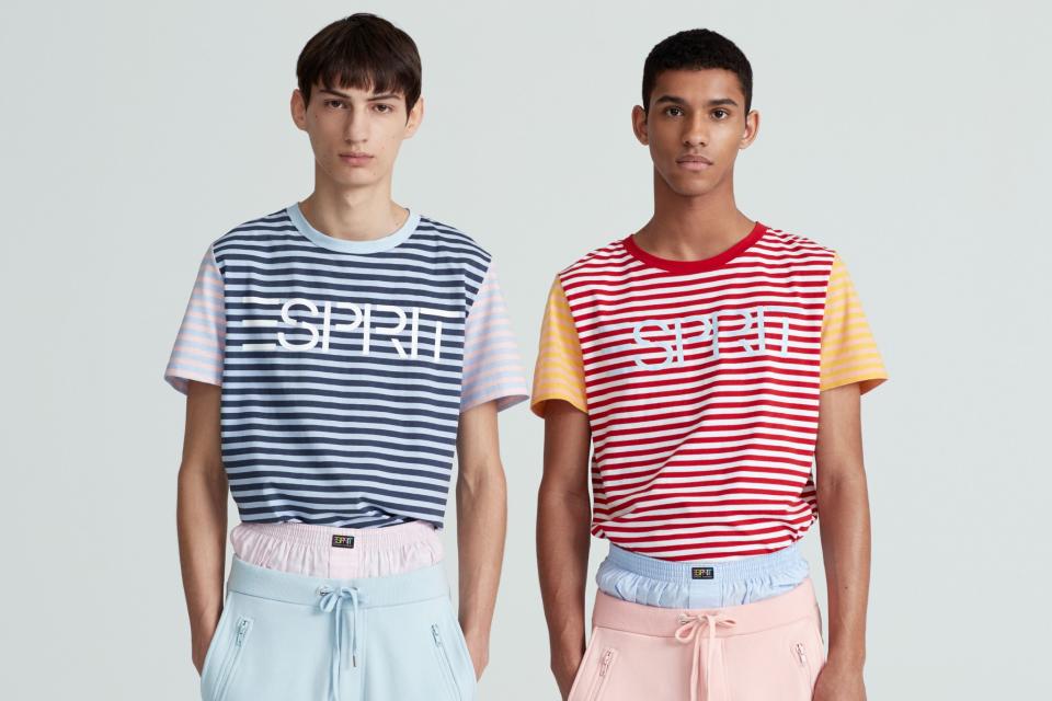 Models wear striped tees and sweats from the Esprit by Opening Ceremony collection