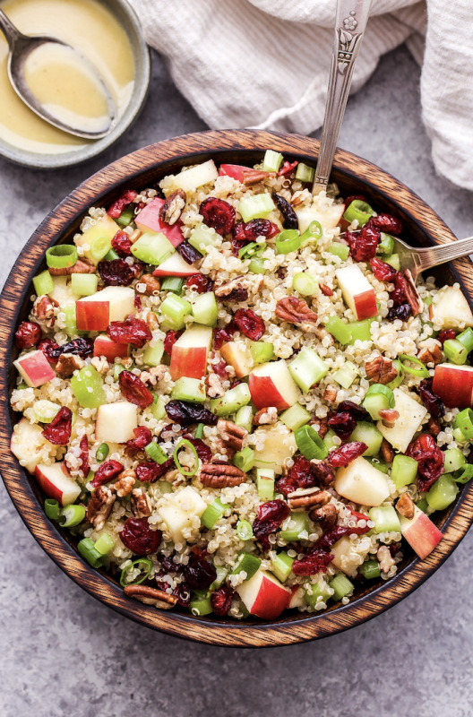 <p>Recipe Runner</p><p>This cranberry apple quinoa salad is easy to make and perfect to serve as a side dish or for lunch. Tons of crunchy texture and pops of sweetness from the apple and dried cranberries!</p><p><strong>Get the recipe: <a href="https://reciperunner.com/cranberry-apple-quinoa-salad/" rel="nofollow noopener" target="_blank" data-ylk="slk:Cranberry Apple Quinoa Salad;elm:context_link;itc:0;sec:content-canvas" class="link ">Cranberry Apple Quinoa Salad</a></strong></p>