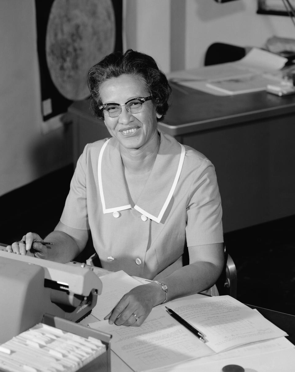 NASA space scientist and mathematician Katherine Johnson poses for a portrait at the Langley Research Center — then called the Langley Memorial Aeronautical Laboratory — in 1966 in Hampton, Virginia. (Donaldson Collection via Getty Images)