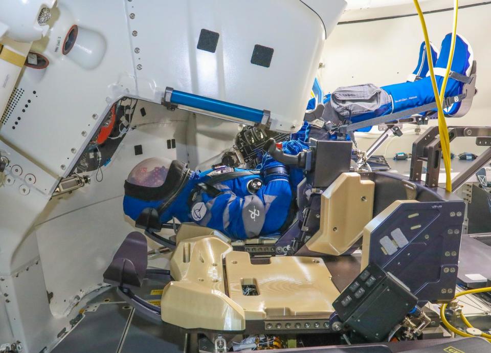 Rosie the Rocketeer, Boeing’s anthropometric test device, claimed her spot once again in the commander’s seat inside the company’s CST-100 Starliner spacecraft for its second uncrewed Orbital Flight Test (OFT-2) for NASA’s Commercial Crew Program.