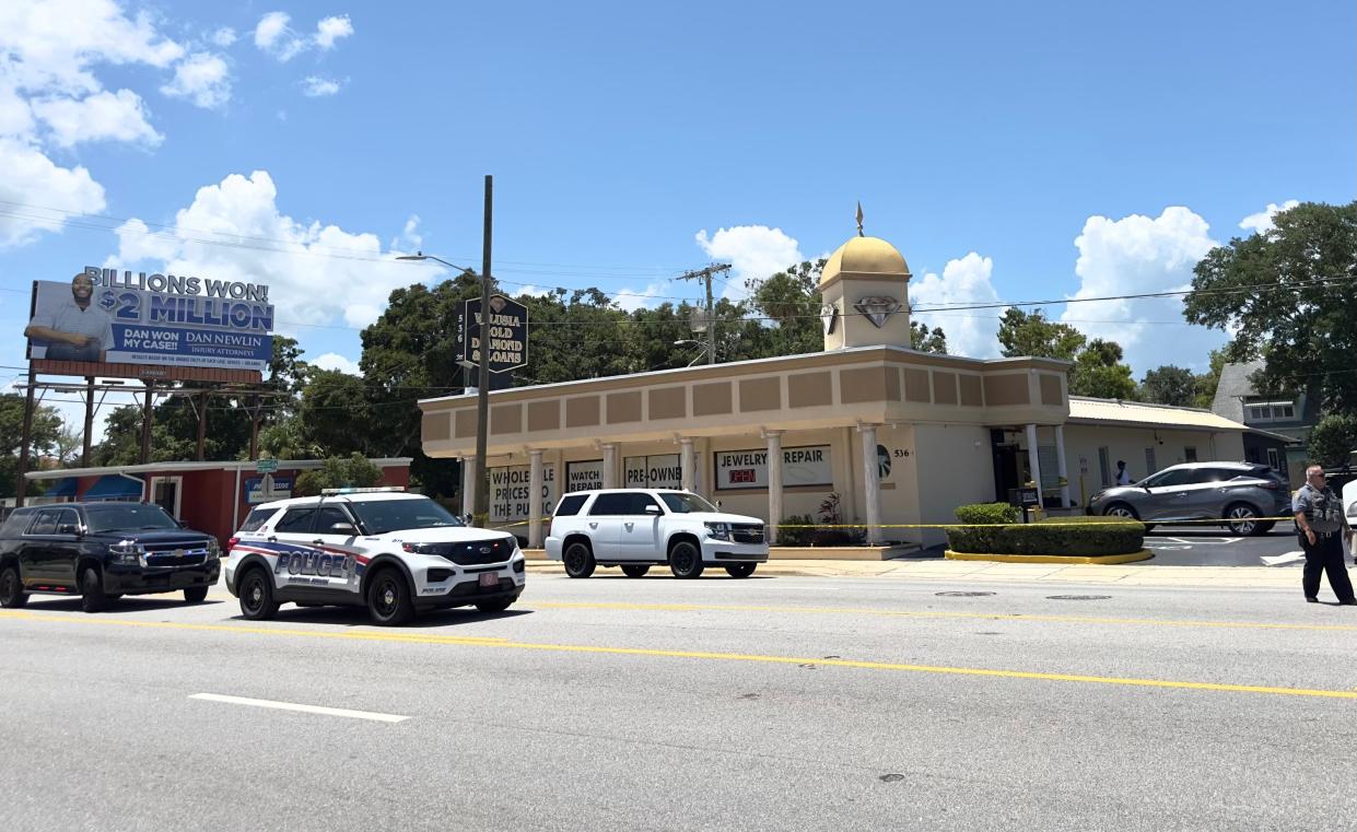 Daytona Beach Police respond to a shooting at Volusia Gold & Diamond on International Speedway Boulevard, July 19, 2024.