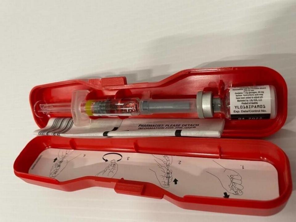 The inside of the recalled Glucagon Emergency Kit