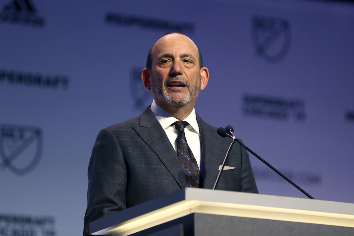 MLS commissioner Don Garber is among the notable figures expected to be at Monday's "major" announcement in Sacramento. (Getty)