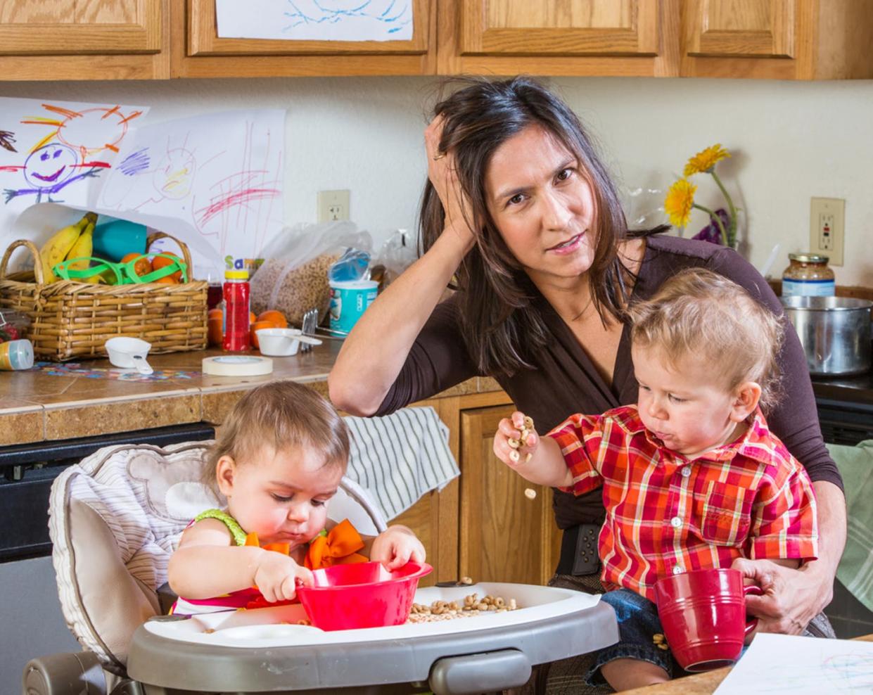 <span class="caption">Don't worry about being the perfect mom.</span> <span class="attribution"><a class="link " href="http://www.shutterstock.com/pic-211539271/stock-photo-stressed-out-mother-in-kitchen-with-her-babies.html?src=RN-RNJce1yr9WHgxEQd4Zg-1-4" rel="nofollow noopener" target="_blank" data-ylk="slk:Mom and kids via www.shutterstock.com.;elm:context_link;itc:0;sec:content-canvas">Mom and kids via www.shutterstock.com.</a></span>
