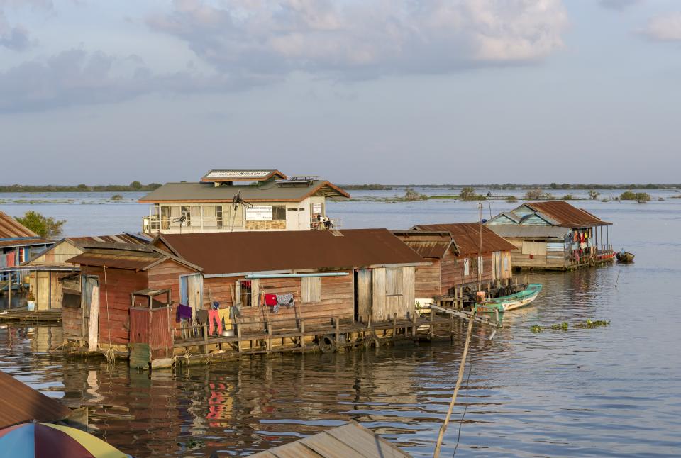 Floating houses in the village of Chong Khneas on Tonlé Sap lake.