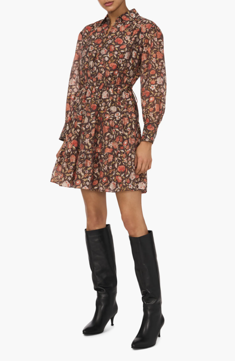 State Floral Long Sleeve Cotton Blend Voile Dress