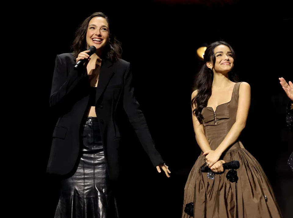 Gal Gadot and Rachel Zegler at D23 on Aug. 9 in Anaheim, Calif, Disney, Snow White