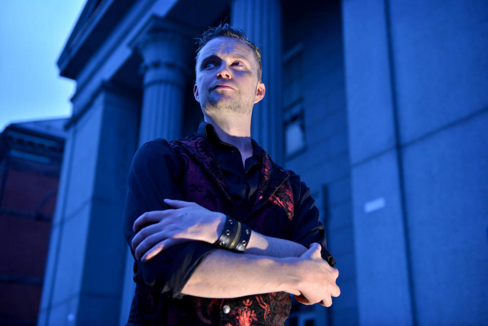 Lucien Greaves outside a courthouse. (Josh Reynolds for The Washington Post / Getty Images file)