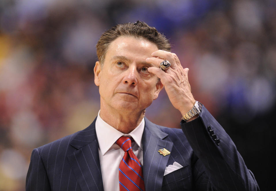 Rick Pitino reacts to a call during a game against the Michigan Wolverines at the 2017 NCAA tournament. (USA Today)