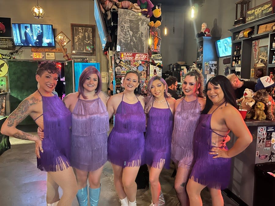 Members of the new Illuminaughties Burlesque are (L-R) Constance Lee Cumming, Synthesize Her, Vera Vervain, Lychee Mynx, Willow Wonderlust and Kenya Bendova. Not pictured are Danger Delish, Rein Razer, Draven DeMoan, and Misha NuVelle.