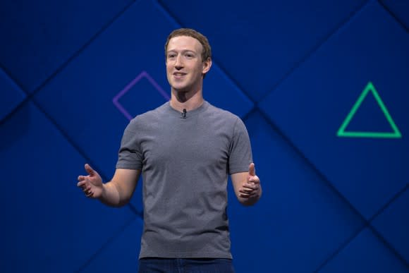 Mark Zuckerberg speaking on a stage