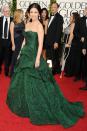 <p>Catherine Zeta-Jones made a major impact in her emerald ballgown.</p>