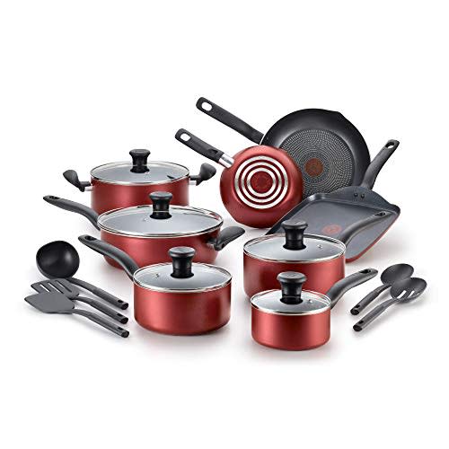 T-fal, Dishwasher Safe Cookware Set, 18 Piece, Red Initiatives Nonstick Inside (Amazon / Amazon)