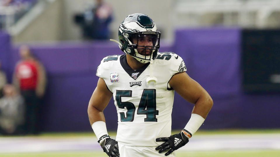 Philadelphia Eagles linebacker Kamu Grugier-Hill lied to medical personnel about suffering a concussion. (AP/Jim Mone)