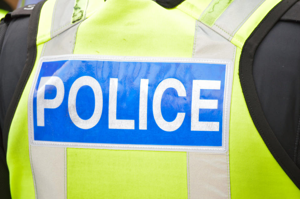 Birmingham, England - September 13, 2014: Police Hi Vis jacket close up captured during the Birmingham Zombie Walk 2014