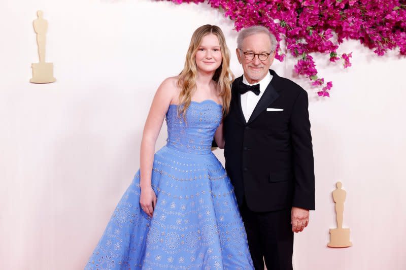 Steven Spielberg (R) and his granddaughter Eve attend the Academy Awards in March. File Photo by John Angelillo/UPI