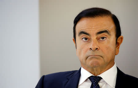 Carlos Ghosn, chairman and CEO of the Renault-Nissan-Mitsubishi Alliance, attends a press conference on the second press day of the Paris auto show, in Paris, France, October 3, 2018. REUTERS/Regis Duvignau/Files