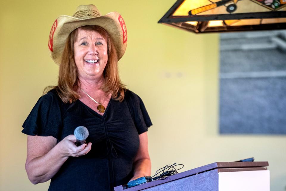 Paula Simonds, CEO of Family YMCA of the Desert, helps announce a Professional Bull Rider event coming to Acrisure Arena in February during an announcement event in Indio, Calif., on Monday, Sept. 26, 2022. 