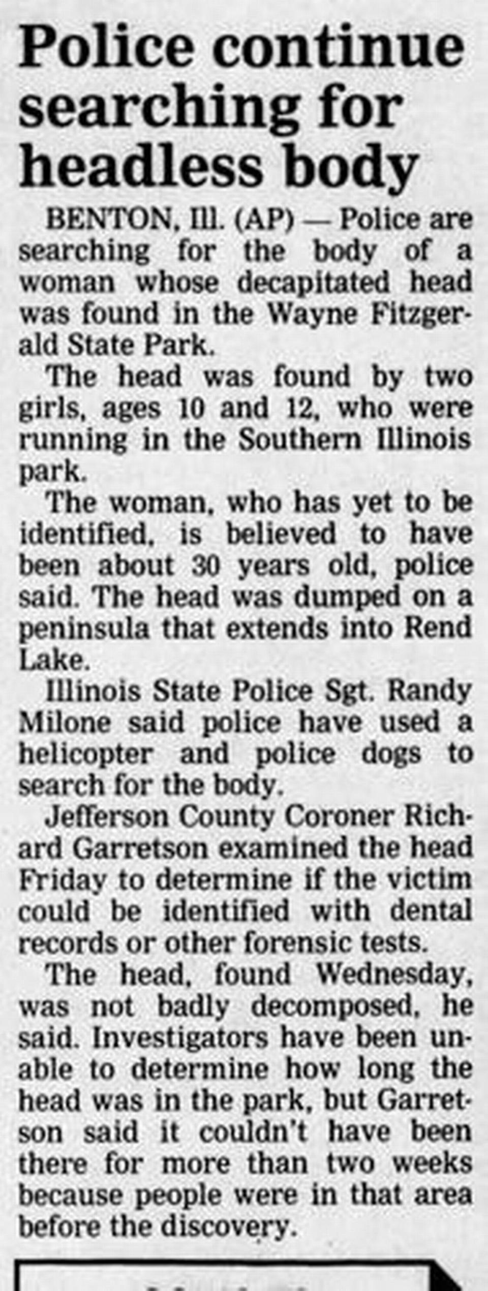 An original Associated Press article published in the St. Louis Post-Dispatch on Jan. 31, 1993.