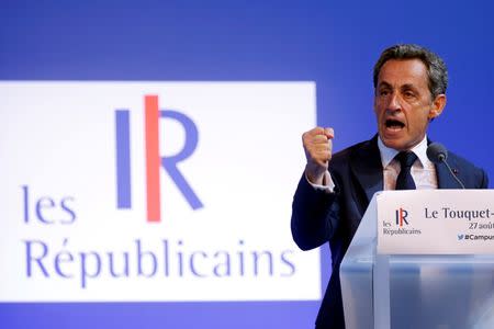 Nicolas Sarkozy, former head of the Les Republicains political party and former French president, attends the party's weekend summer university youth meeting in Le Touquet, France August 27, 2016. REUTERS/Pascal Rossignol