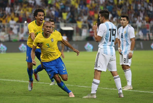 Miranda celebrates after his 90th minute goal: Getty