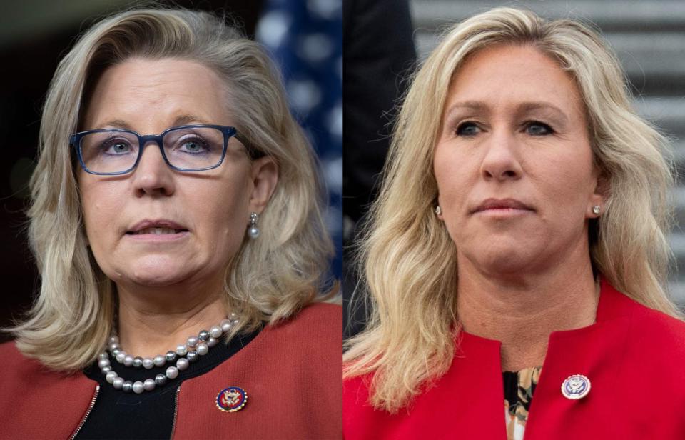 U.S. Rep. Liz Cheney, R-Wyo. (Left) and U.S. Rep. Marjorie Taylor Greene, R-Ga.