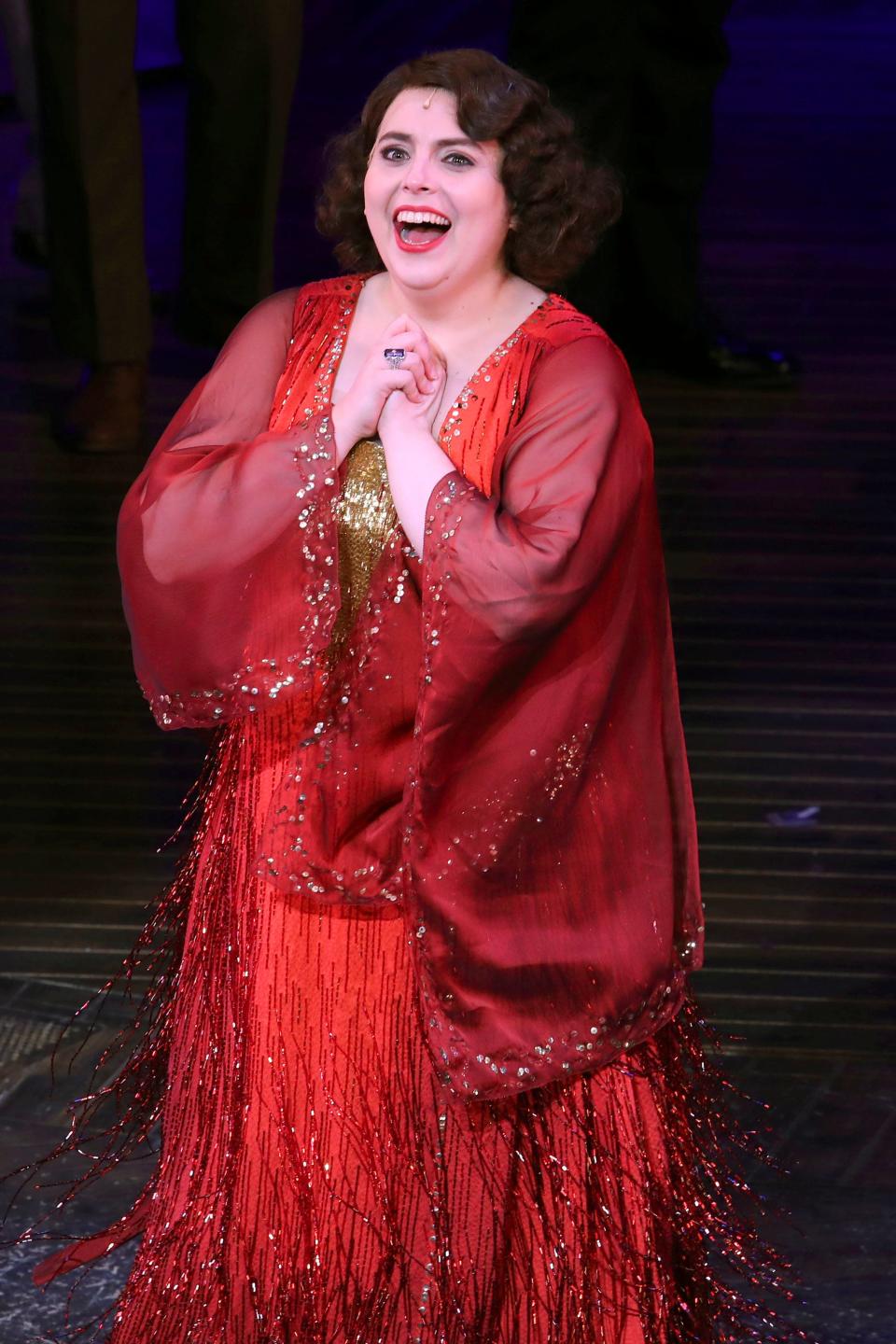 Beanie Feldstein appears on stage during the Broadway opening night curtain call of "Funny Girl" at the August Wilson Theatre on Sunday, April 24, 2022, in New York.