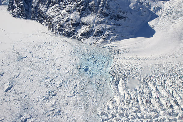 blue patch in the middle may be evidence of disturbance in the ice