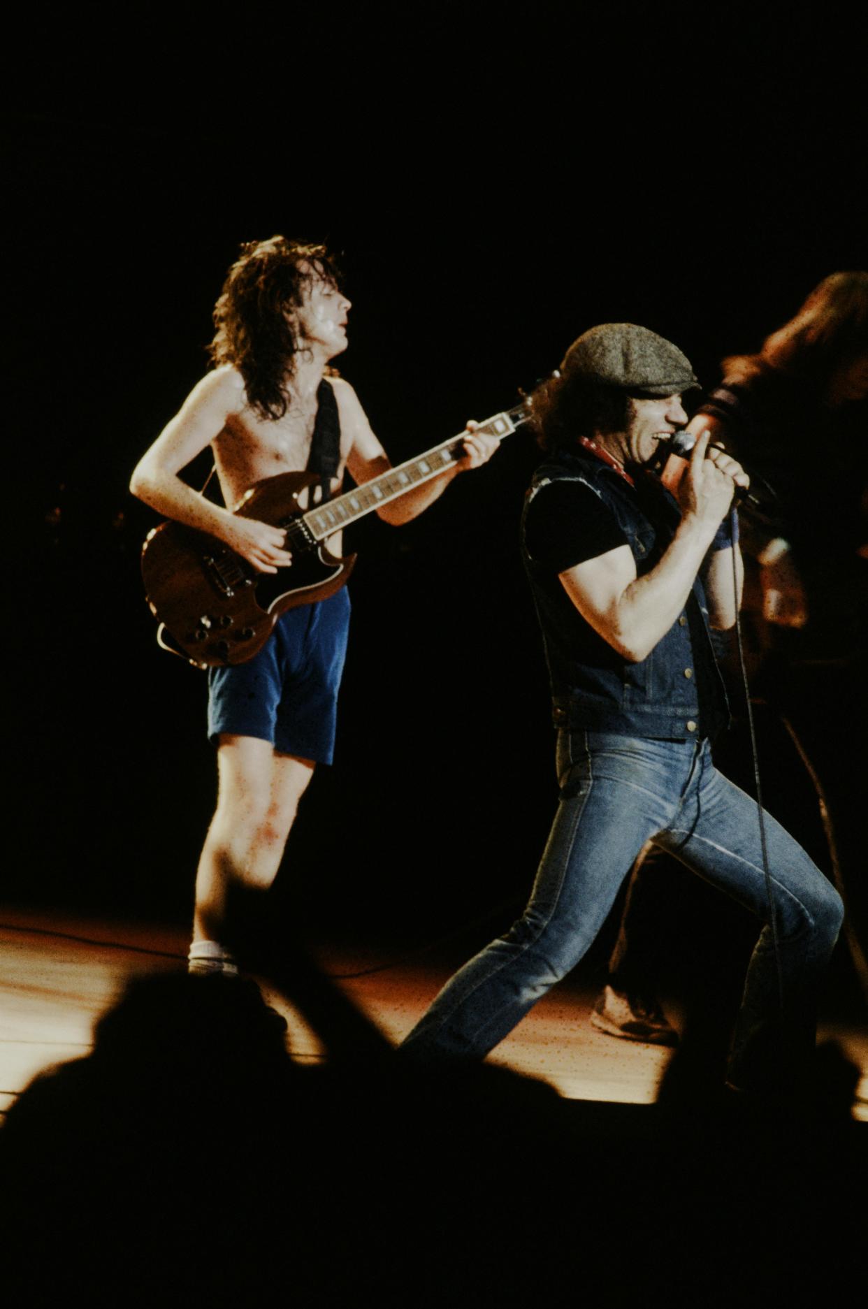 Brian Johnson singing with AC/DC in the early '80s. (Photo