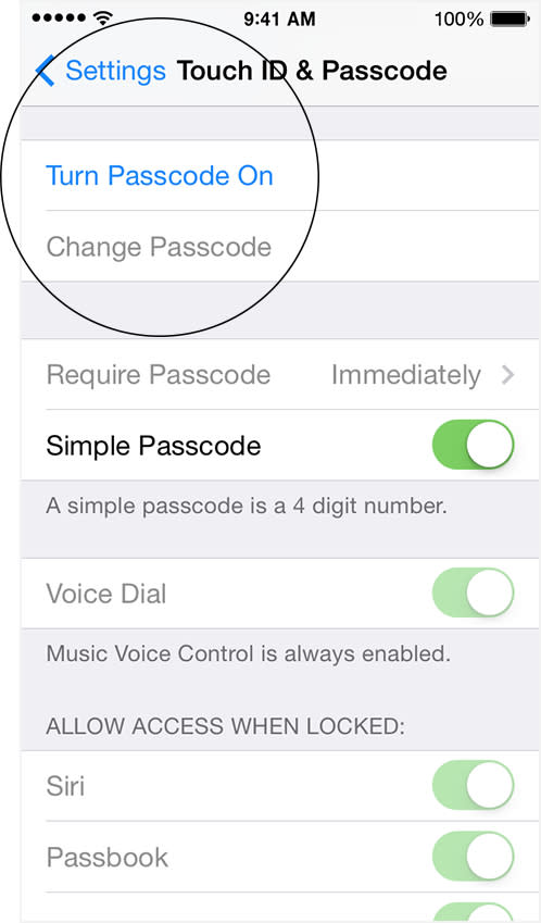 iPhone passcode settings screen