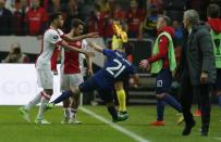 Football Soccer - Ajax Amsterdam v Manchester United - UEFA Europa League Final - Friends Arena, Solna, Stockholm, Sweden - 24/5/17 Ajax's Jairo Riedewald and Amin Younes clash with Manchester United's Ander Herrera Reuters / Andrew Couldridge Livepic