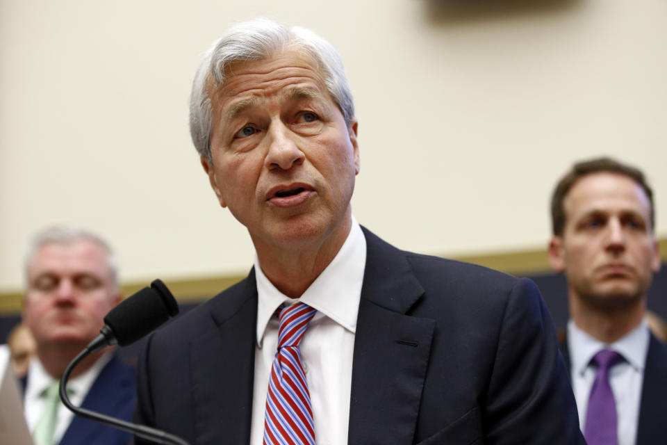 JPMorgan Chase chairman and CEO Jamie Dimon testifies before the House Financial Services Commitee during a hearing, Wednesday, April 10, 2019, on Capitol Hill in Washington. (AP Photo/Patrick Semansky)