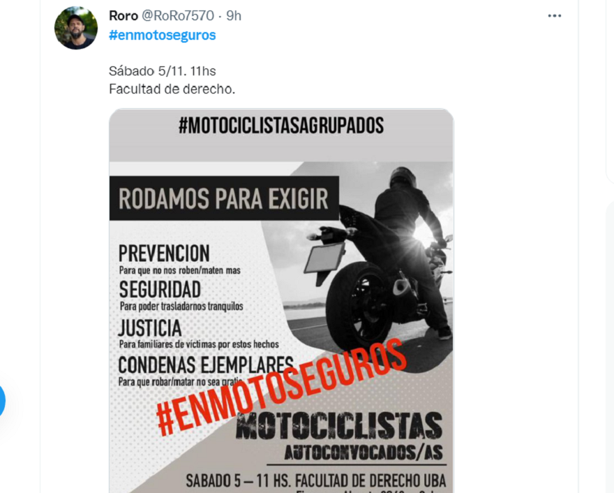 Cientos de motociclistas convocan a una marcha este sábado para mostrar su reclamo ante la inseguridad.