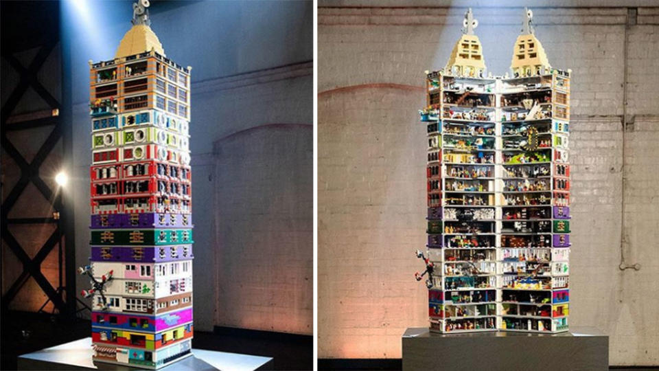 All the teams' apartment buildings were combined to make one huge multi-layers building. Photos: Instagram/legomastersau