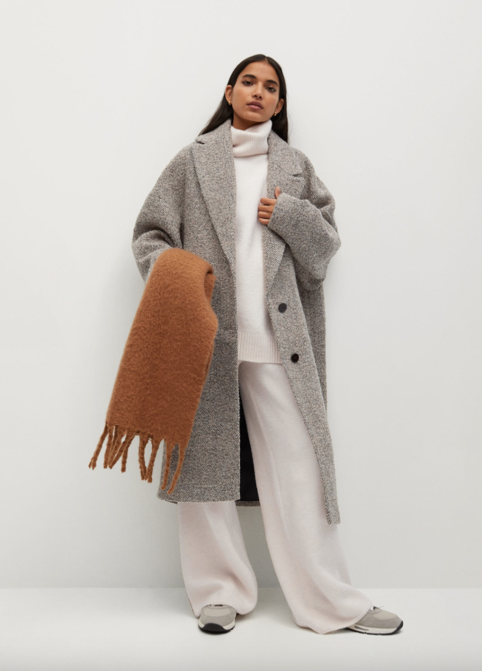 Mango Oversized Wool Coat in Beige (Photo via Mango)