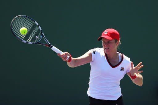 Kim Clijsters of Belguim, seen here in action against Julia Goerges of Germany during Day 4 of the Sony Ericsson Open at Crandon Park Tennis Center in Key Biscayne, Florida. Clijsters won 6-2, 7-5