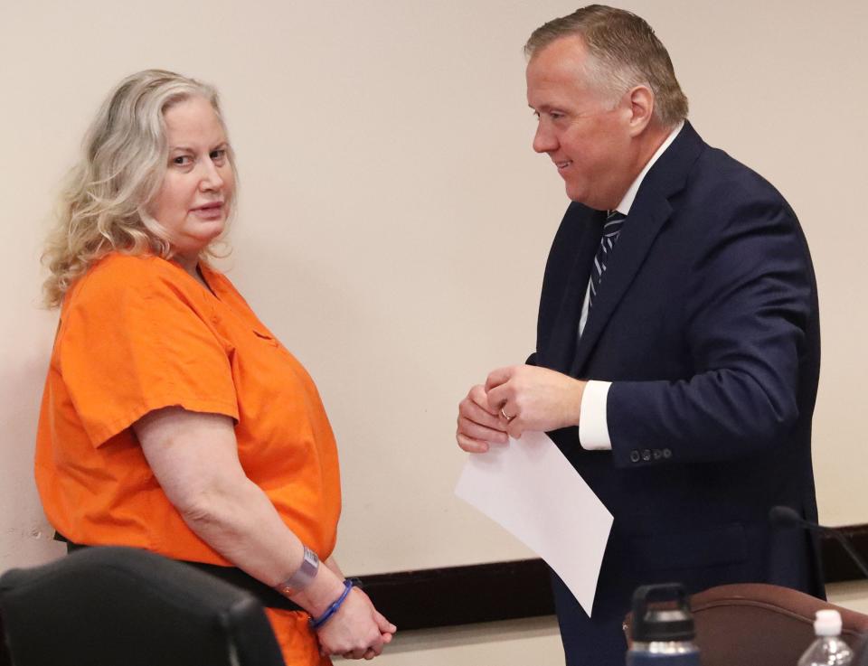 Tammy Sytch speaks with her public defender, Larry Avallone, Monday, Nov. 27, 2023, during a break in her sentencing.