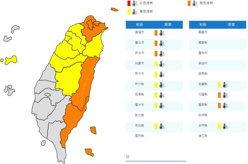 12縣市高溫警報。（圖／翻攝自中央氣象局）