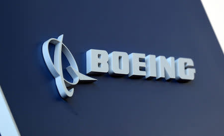 FILE PHOTO: The Boeing logo is pictured at the Latin American Business Aviation Conference & Exhibition fair (LABACE) at Congonhas Airport in Sao Paulo, Brazil, Aug. 14, 2018. REUTERS/Paulo Whitaker/File Photo