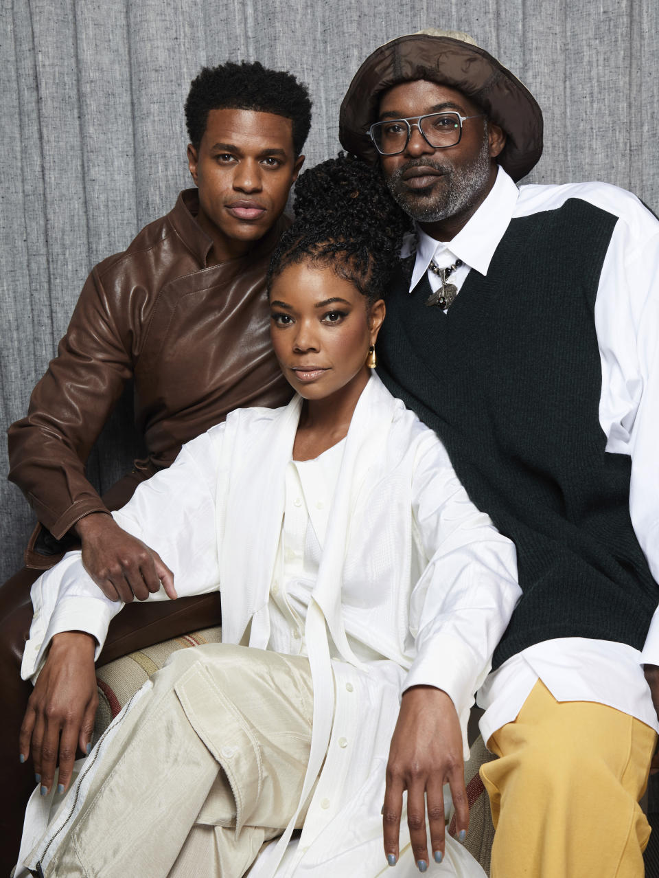 Jeremy Pope, left, Gabrielle Union and Elegance Bratton pose for a portrait to promote "The Inspection" on Friday, Oct. 14, 2022, in New York. (Photo by Matt Licari/Invision/AP)