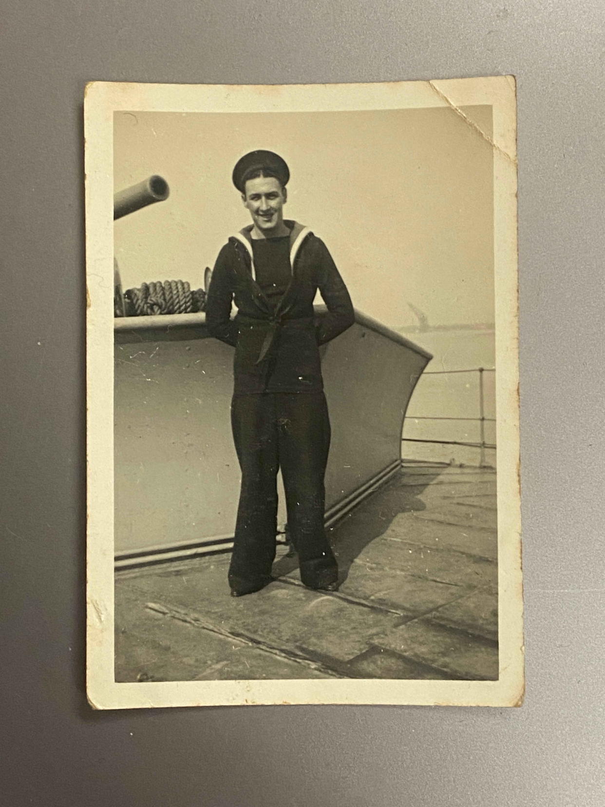 Ronald Clark aboard HMS Berkeley in 1941. Mr Clark said he scooped the fragment out of the water and put it in his pocket during efforts to rescue Amy Johnson (Hansons/PA)
