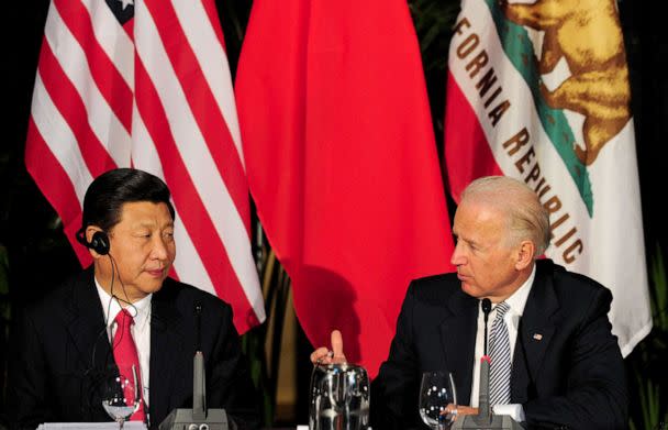 PHOTO: Then Vice President Joe Biden speaks to Chinese President Xi Jingping during a meeting of governors in Los Angeles, Feb. 17, 2012. (Frederic J. Brown/AFP via Getty Images, FILE)