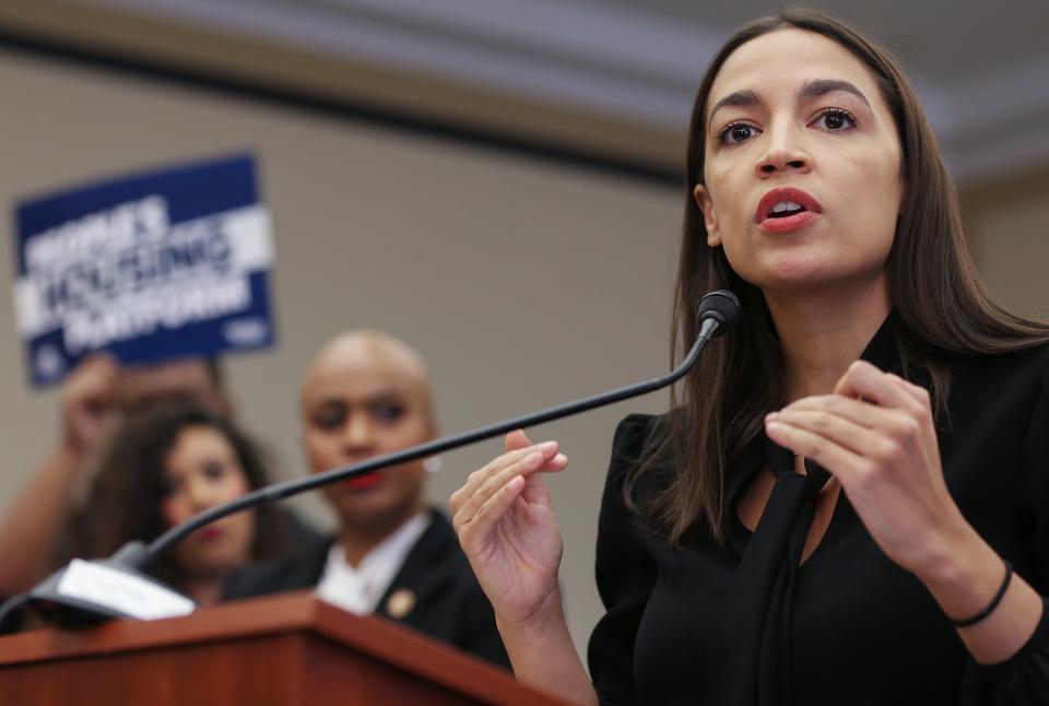 WASHINGTON, DC - JANUARY 29: Rep. Alexandria Ocasio-Cortez (D-NY) speaks at a news conference introducing the 'Peoples Housing Platform' on Capitol Hill on January 29, 2020 in Washington, DC.