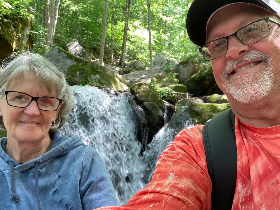 Jean and Art Holden take a selfie at Bent Run Waterfalls in the Allegheny National Forest.