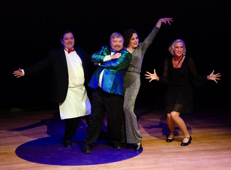 Carnation City Players will stage "The Prom" on Friday and Saturday and April 26-28 at Firehouse Theater in downtown Alliance. Shown during rehearsal are from left Ezra Keeton, Don McCallister, Carri Wagner and Clare LaTourette.