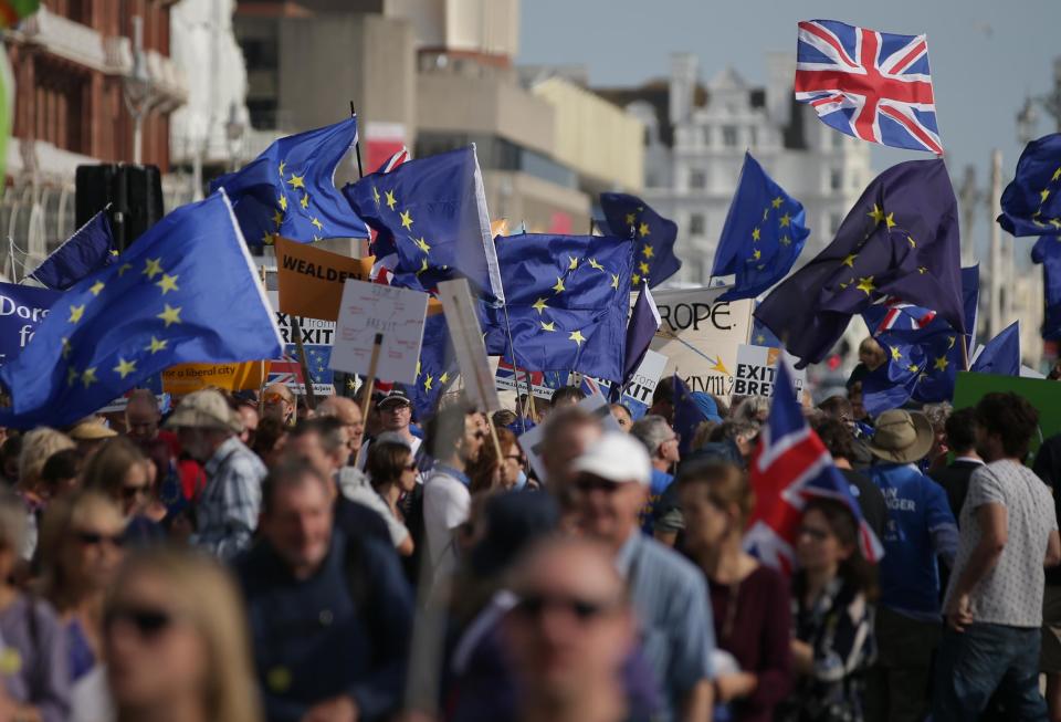 It comes as leading political figures debate whether the country needs a further referendum to decide on Brexit, once terms of departure are known: AFP/Getty