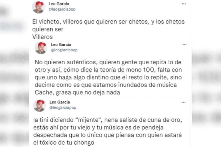 A través de Twitter, Leo García lanzó una furiosa crítica contra Tini Stoessel (Foto: Captura Twitter @leogarciapop)