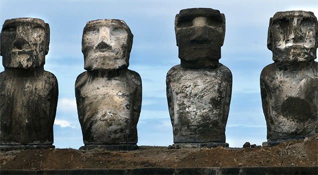 Some climate models predict rising sea levels could destroy the moai. Source: Getty